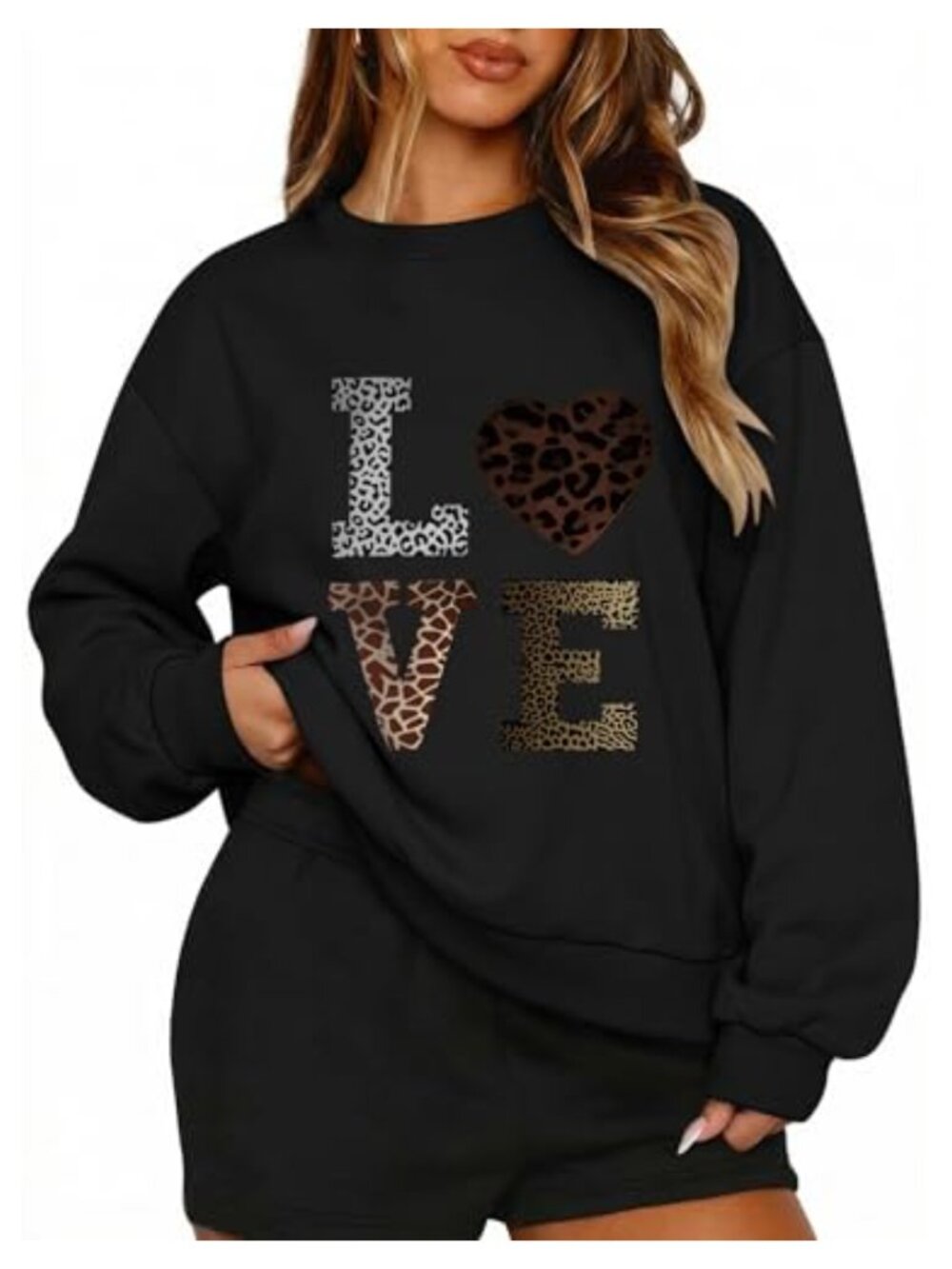 Oversize Sweatshirt Loose Fit Love Leopard Print Y2K Streetwear Top